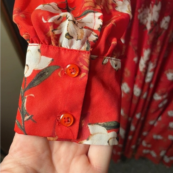 Indigo Rose Red Floral Faux Wrap Tie Waist Maxi Dress - Picture 5 of 5